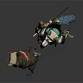 Game And Movie Wolf Like Characters With Blue Ears Tail Decorated Outfits And Small Companion