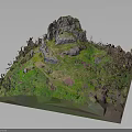 Mountain Model Scene with Rocky Peaks Green Grass Winding Path and Trees