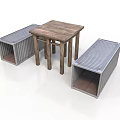 Industrial Wooden Table With Metal Container Style Benches For Home Decor