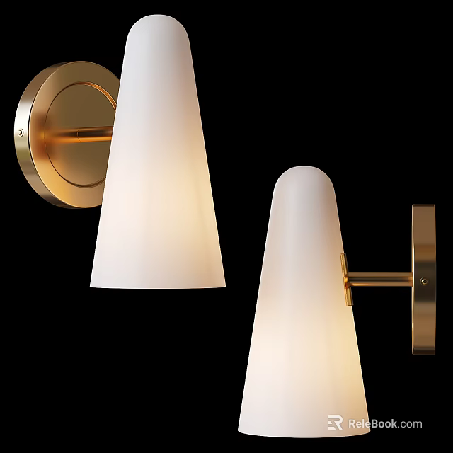 Modern Wall Mounted Lamps With Gold Metal Base And White Conical Shade 3d model 