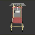 Red Popcorn Food Cart With White Awning And Gold Wheels Transparent Windows