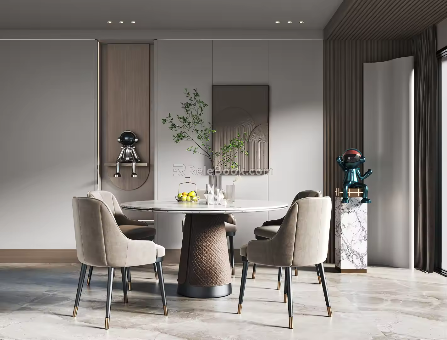 Modern dining room table and chair chandelier combination 3d model