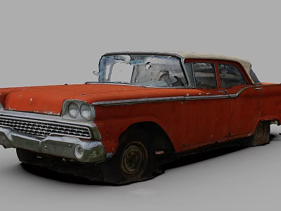 Red Vintage Classic Car With White Roof And Worn Exterior Design 3d model