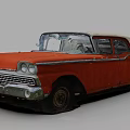 Red Vintage Classic Car With White Roof And Worn Exterior Design