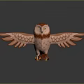 3D Model Owl With Spread Wings Red Head And Yellow Eyes Standing On Black Surface