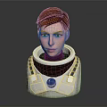 Sci Fi Character Head Model With Brown Hair White Helmet And Blue Button