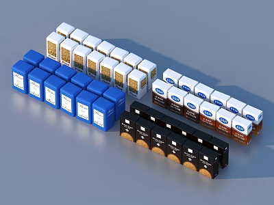 Colorful Household Storage Boxes In Blue White And Black For Organizing Home Essentials 3d model