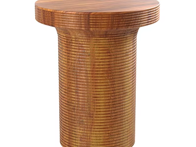 Stylish Wooden Round Dining Table With Cylindrical Base And Striped Texture 3d model