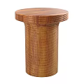 Stylish Wooden Round Dining Table With Cylindrical Base And Striped Texture
