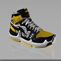 Stylish High Top Athletic Sneakers With Black Yellow White Mesh And Pattern Design