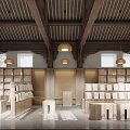 Book Art Interior Design With Traditional Wooden Shelves Hanging Lamps And Reading Space