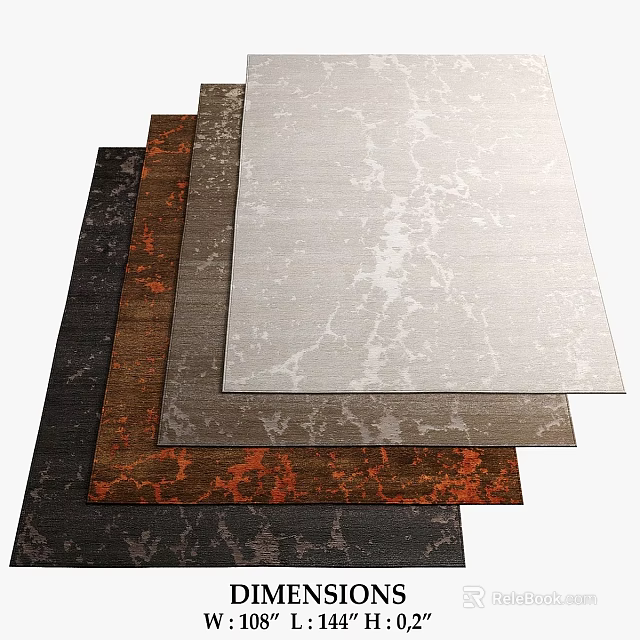 Square Rugs with White Marble Pattern Brown Black and Orange Textured Designs 3d model 
