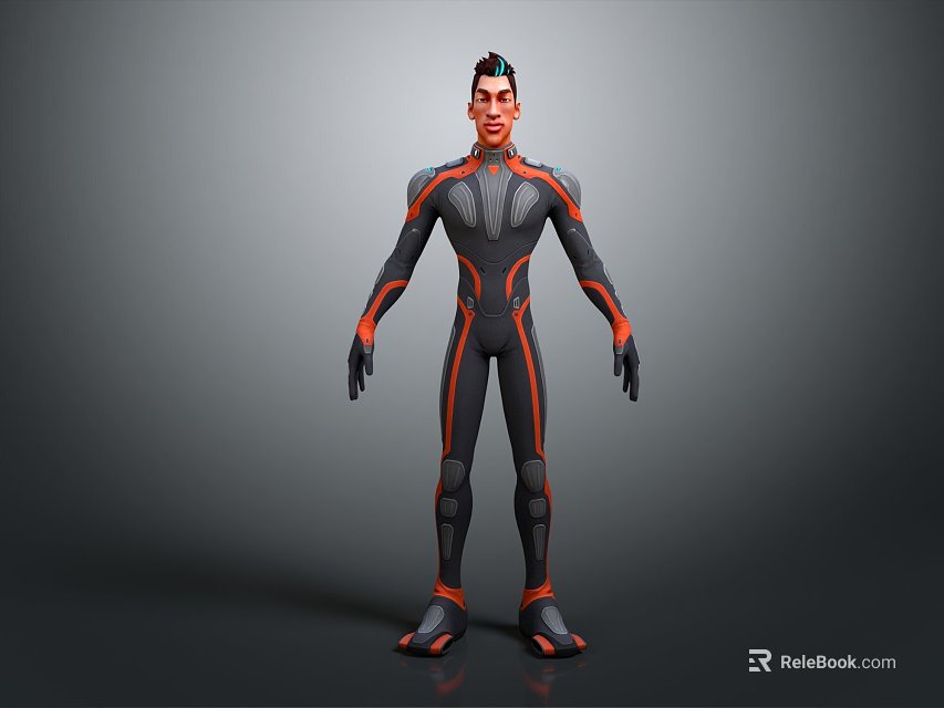 Game Movie Character 3D Model With Black Costume Red Accents Futuristic Design Standing Pose 3d model 