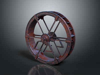 Industrial Machinery Wheel With Metal Spokes And Heavy Duty Mechanical Structure 3d model