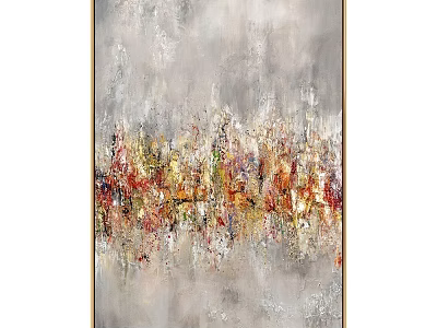 Colorful Abstract Painting With Gray Background And Vibrant Red Yellow Brush Strokes 3d model