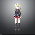 Anime Schoolgirl With Blonde Hair Pink Glasses Black Uniform Jacket Red Skirt Gray Socks