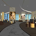 Modern Upscale Retail Store Lobby With Marble Floor Round Columns Sofas Large Windows And Elegant Decor