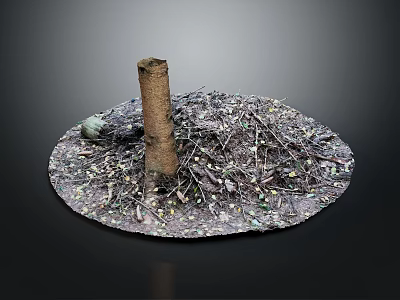 Natural Wooden Pillar With Stone Fragments And Small Particles On Circular Base 3d model