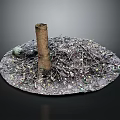 Natural Wooden Pillar With Stone Fragments And Small Particles On Circular Base