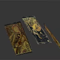 Ornate Decorative Cards With Intricate Gold Patterns And Black Backgrounds