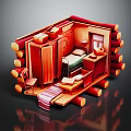 Cartoon Style Log Cabin Interior With Cozy Bed Table Chair And Colorful Rug