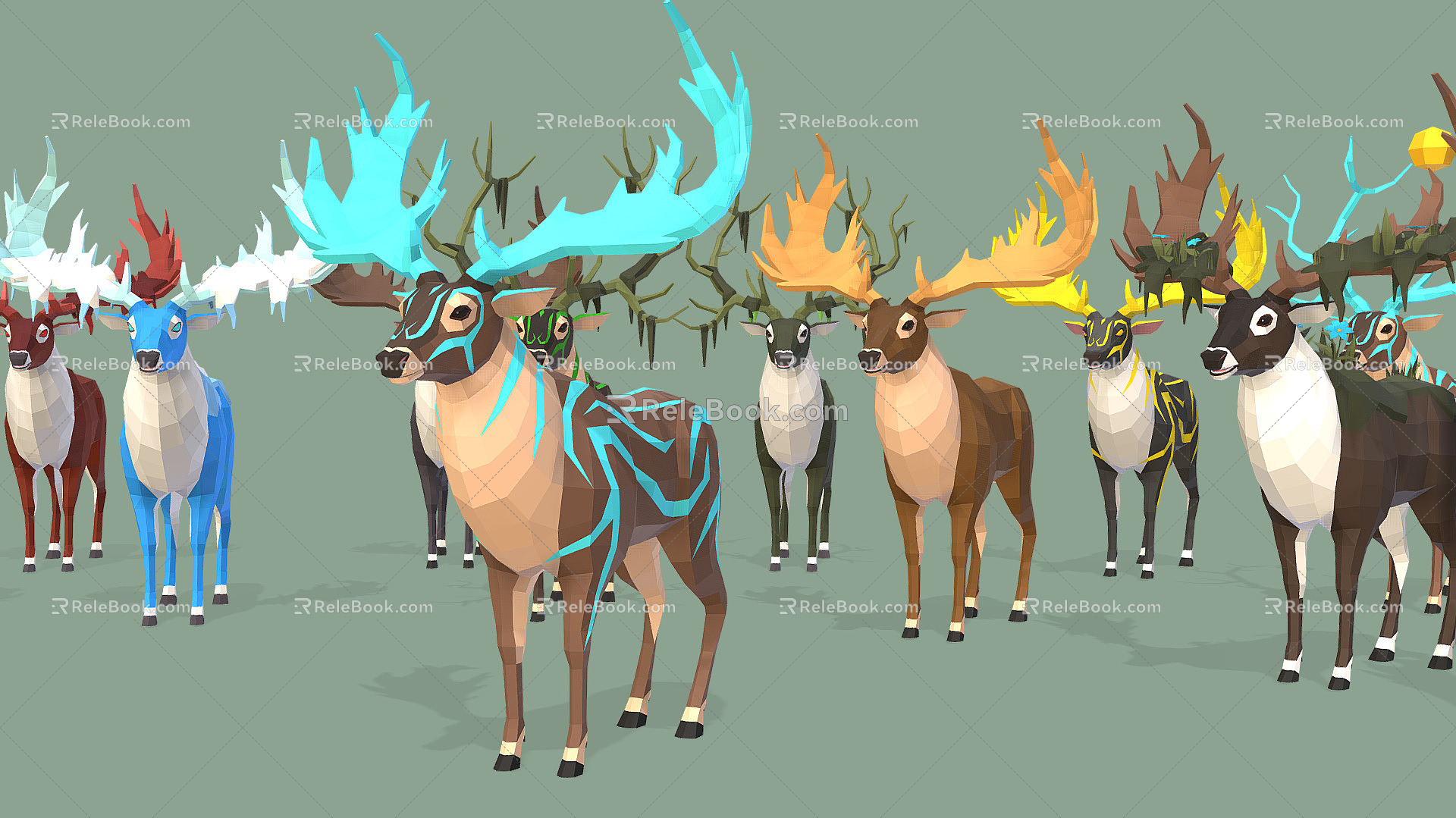 Modern Deer Herd Elk Fantasy Deer Herd 3d model