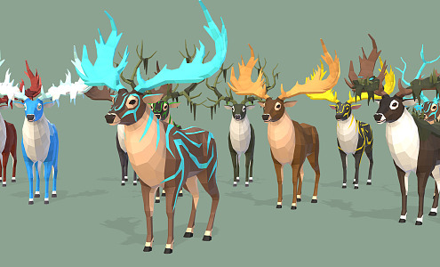 Modern Deer Herd Elk Fantasy Deer Herd 3d model