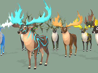 Modern Deer Herd Elk Fantasy Deer Herd 3d model