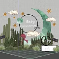Baby Happy 100 Days Party Decorations With Cactus Clouds Stars Moon And Flamingo