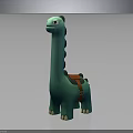 Green Long Necked Cartoon Dinosaur Character With Brown Saddle And 3D Model Design