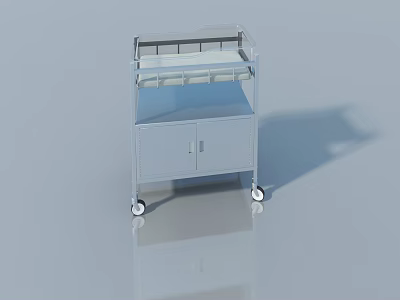 Wheeled Cart With Swing Door Cabinet And Upper Storage Shelf 3d model