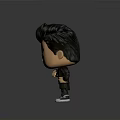Detailed Q Style Character Sculpture Carving with Black Hair Dark Coat Crossed Hands and Sneakers
