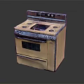 Beige Household Stove With Oven Black Control Panel And Metal Trim