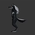 Anthropomorphic Creature Character With Black White Fur Pointed Ears Large Eyes Clawed Hands Outstretched Arms