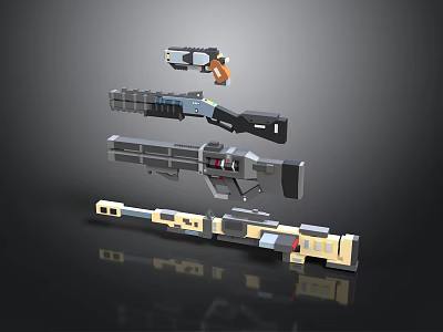 Various Pixelated Weapons 3D Modeled With Different Types And Detailed Structure 3d model