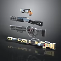 Various Pixelated Weapons 3D Modeled With Different Types And Detailed Structure