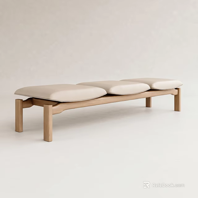 Modern Wooden Sofa Bench With Padded Seats And Minimalist Design In Light Wood Beige 3d model 