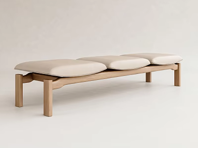 Modern Wooden Sofa Bench With Padded Seats And Minimalist Design In Light Wood Beige 3d model