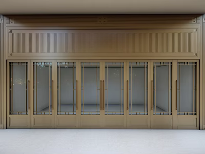 Golden Entrance Gate with Multiple Glass Doors and Decorative Frames 3d model