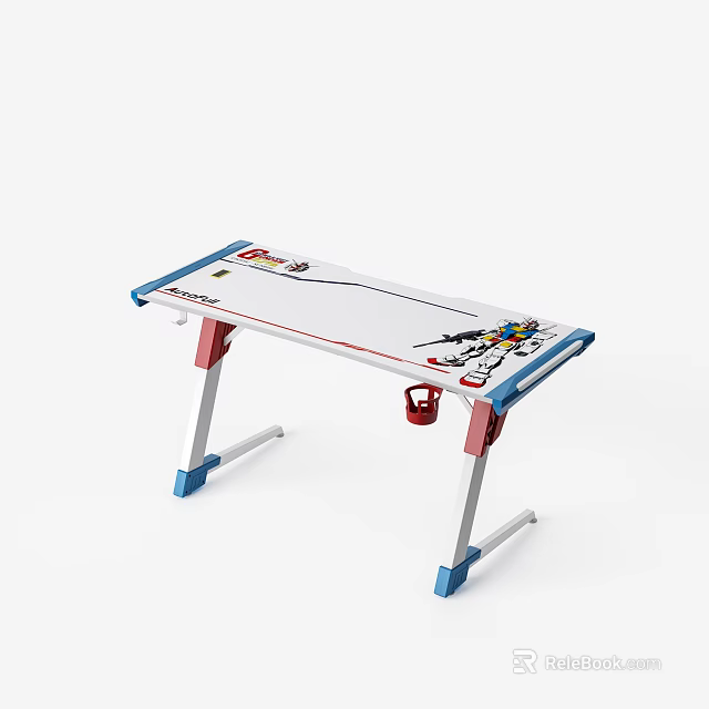 Kids Activity Table With Colorful Cartoon Prints Blue Red Legs And Storage Basket 3d model 