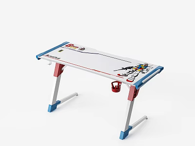Kids Activity Table With Colorful Cartoon Prints Blue Red Legs And Storage Basket 3d model