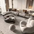 Modern Gray Sofa And Coffee Table Set With Multiple Cushions Accent Chair And Area Rug