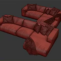 Light Gray and Beige Sectional Sofa with Plush Pillows and Throw Blankets 3d model