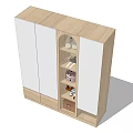 Modern White And Wooden Wardrobe Interior With Open Shelf Storage And Decorative Items