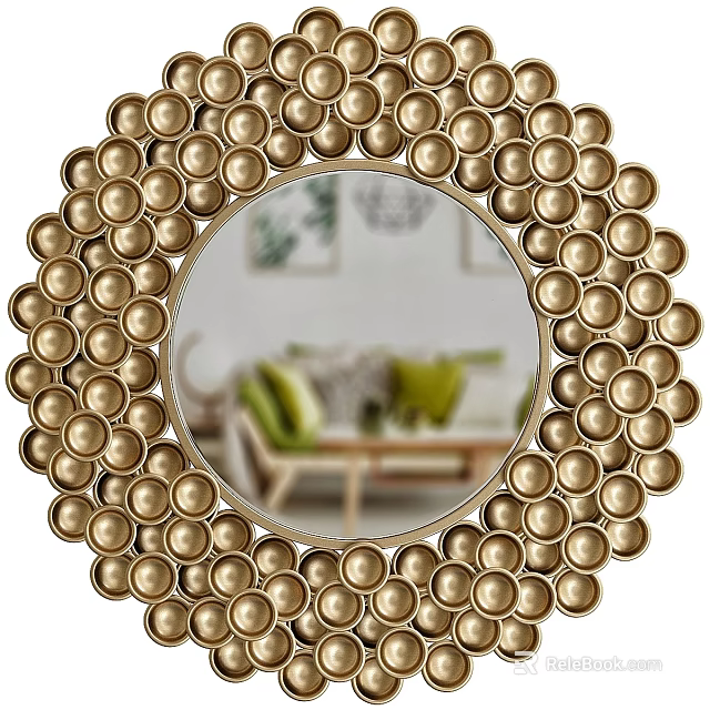 Round Decorative Mirror With Golden Beaded Frame For Interior Decor 3d model 