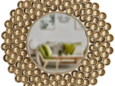 Round Decorative Mirror With Golden Beaded Frame For Interior Decor 3d model