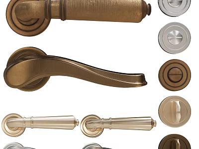 Various Stylish Door Handles Including Brass Silver Lever and Transparent Knob Designs 3d model