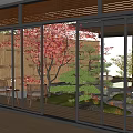 Karesansui Japanese Garden With Red Maple Tree Pine Stones Moss Glass Windows And Wooden Screen
