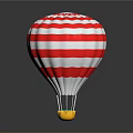 Vibrant Red And White Striped Hot Air Balloon With Classic Design And Basket