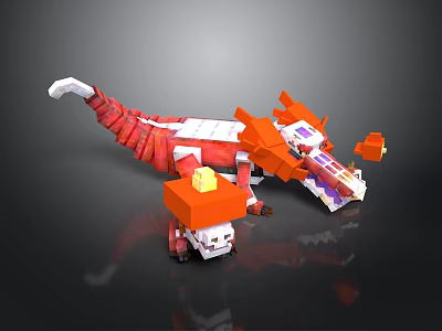 Animated Game Movie Character Blocky Red White Dragon With Small Orange Companion 3d model